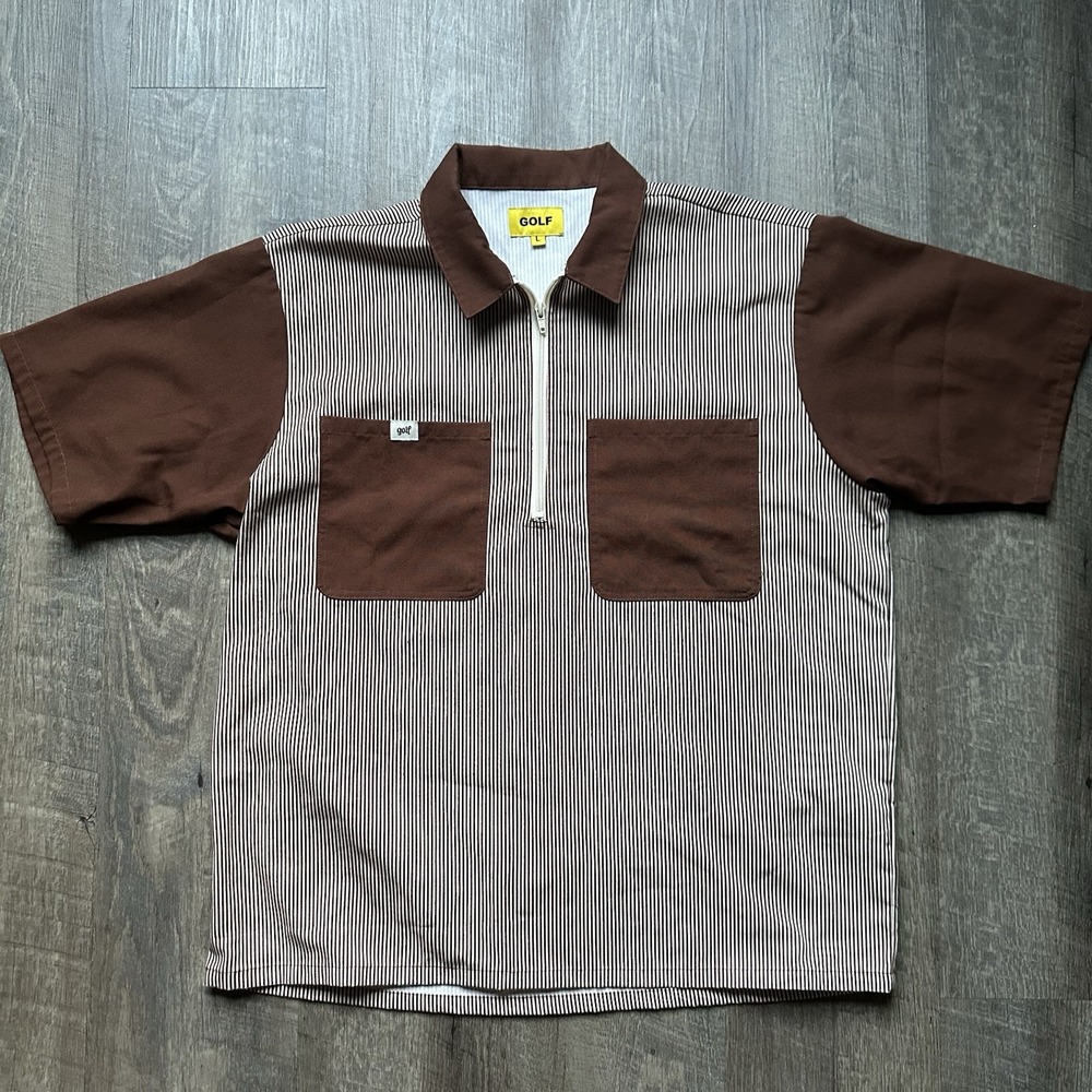 GOLF Wang Mechanic Shirt SS21 Brown Striped Workwear Men's Size Large L EXC COND